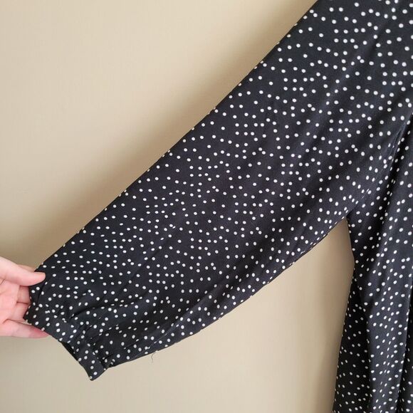 Ellos Womens Blouse Plus Size 24 Black White Polka Dots Long Sleeves Classic - Picture 4 of 10